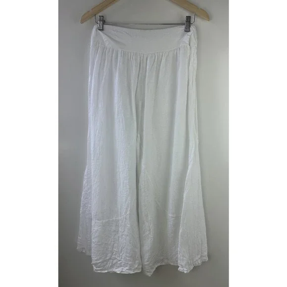 TG.U 100% Linen EXTRA Wide Leg Pant Italy Lagonlook Coastal Beachy Pockets White - Picture 10 of 11